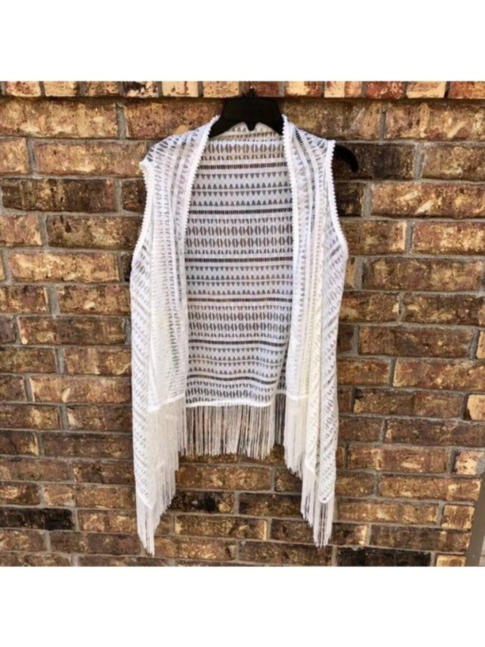 Landry Fringe Vest Womens One Size White Sheer NEW